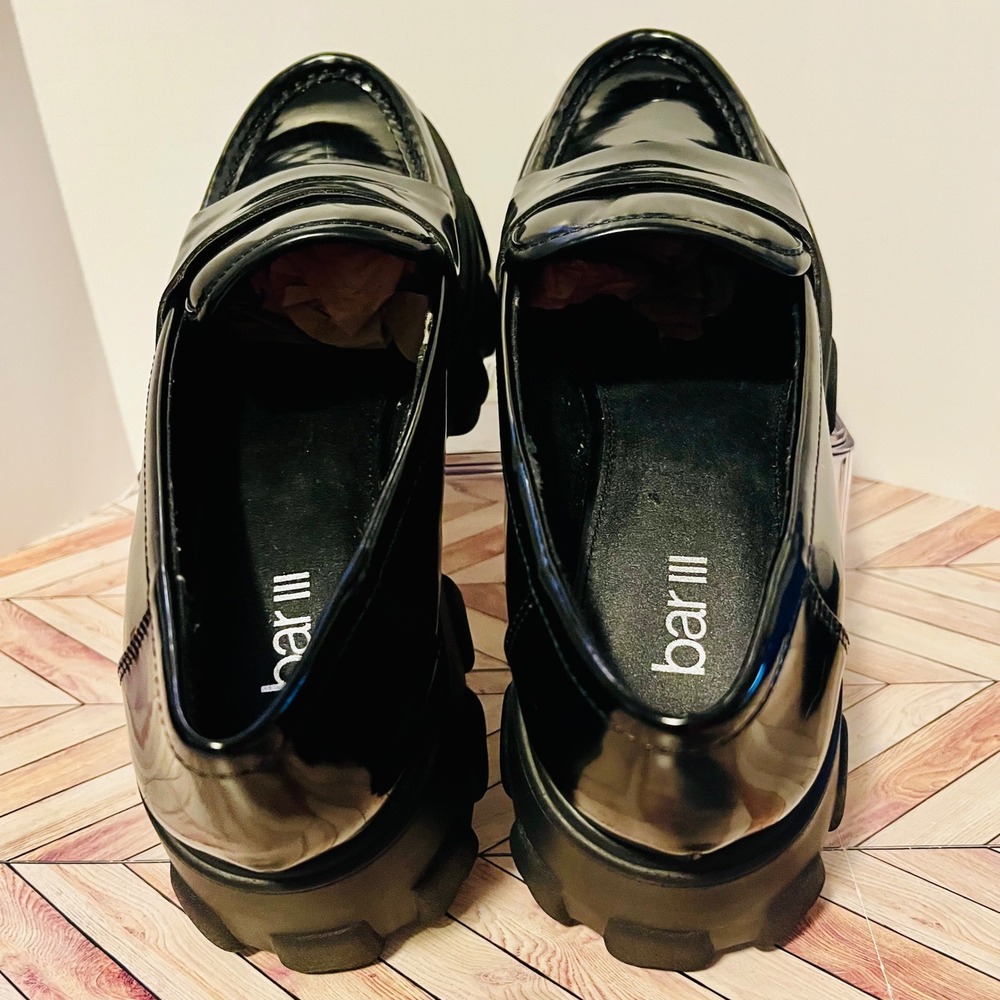 Bar III Paz‎ Penny Loafers Platform Women's 9M Black Patent Leather Lug Preppy - Picture 4 of 9